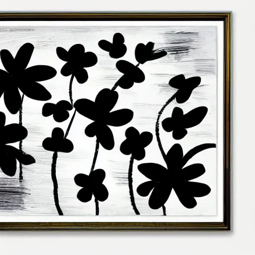 Prompt: award-winning large black and white one-line abstract flowers art painting