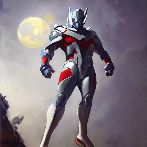 Image similar to greg manchess portrait painting of armored moon knight mixed with ultraman and nightwing as overwatch character, medium shot, asymmetrical, profile picture, organic painting, sunny day, matte painting, bold shapes, hard edges, street art, trending on artstation, by huang guangjian and gil elvgren and sachin teng