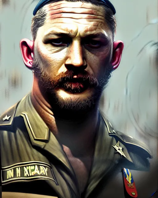 Image similar to tom hardy as a soldier in vietnam, wounded | | realistic shaded, fine details, fine - face, realistic shaded lighting painting by greg rutkowski, diego gisbert llorens, magali villeneuve, artgerm, jeremy lipkin, michael garmash, rob rey