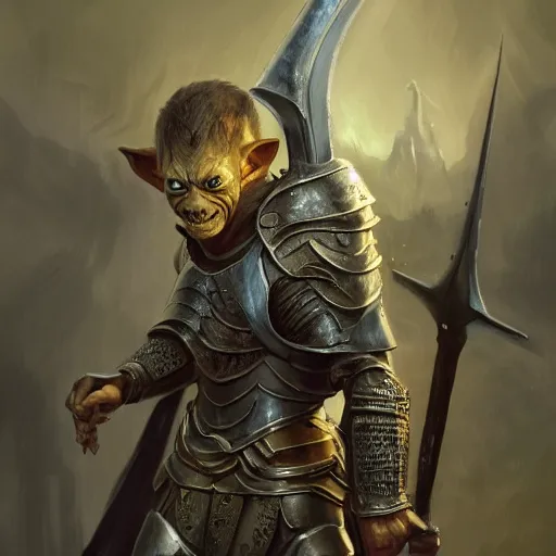 Image similar to Gollum as a paladin, grumpy, plate armor, Ivan Aivakovsky, Boris Vallejo, epic fantasy character art, D&D Concept Art, full length, Realistic, Regal, Refined, Detailed Digital Art, Oil Paining, Exquisite detail, post-processing, masterpiece, Cinematic Lighting, Unreal Engine, 8k, HD,