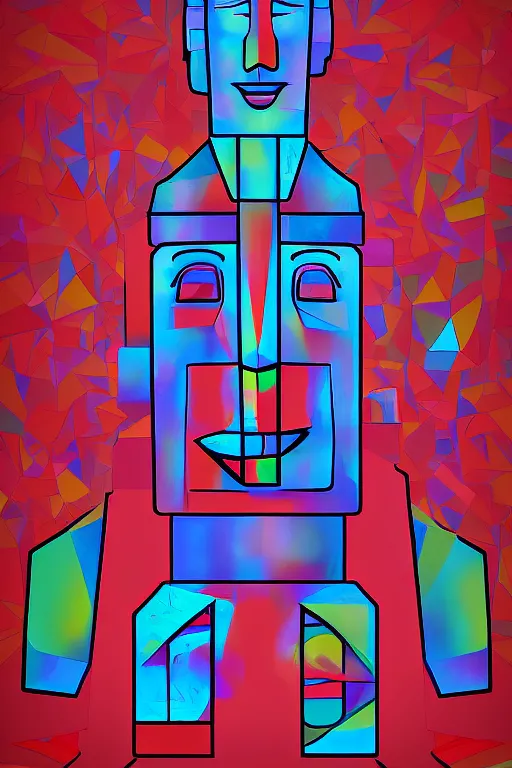 Image similar to cubist moai statue cutout digital illustration cartoon colorful beeple