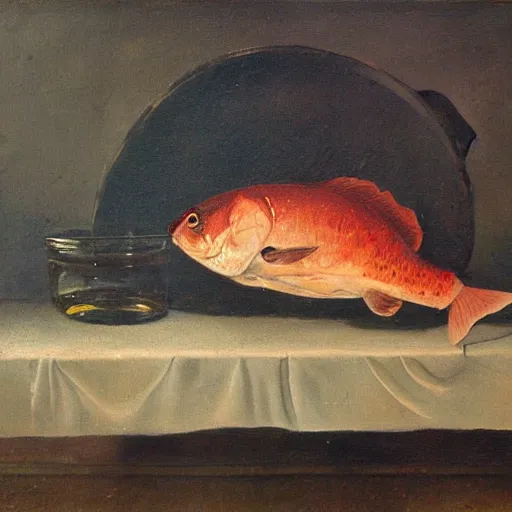 Image similar to a still life of a dead fish, oil painting