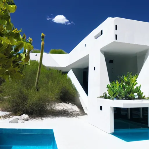 Image similar to white habitat 6 7, ecofuturism lego architect building in the dessert, lush plants and infinite pool