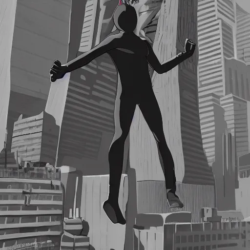 Image similar to very detailed full body concept character portrait illustration of saitama in new york city doing an action pose, action scene, digital illustration, concept art, matte painting, digital painting, illustration, amazing value control, 8 k, ultra detailed, in the style of sony pictures animation, minimal artifacts, rubber suit, graphic style