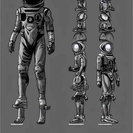 Prompt: character sheet of Astronaut from Death Stranding by Yoji Shinkawa, trending on Artstation concept arts