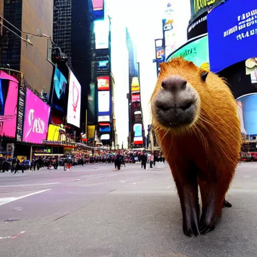 Prompt: a giant capybara taking over Times Square