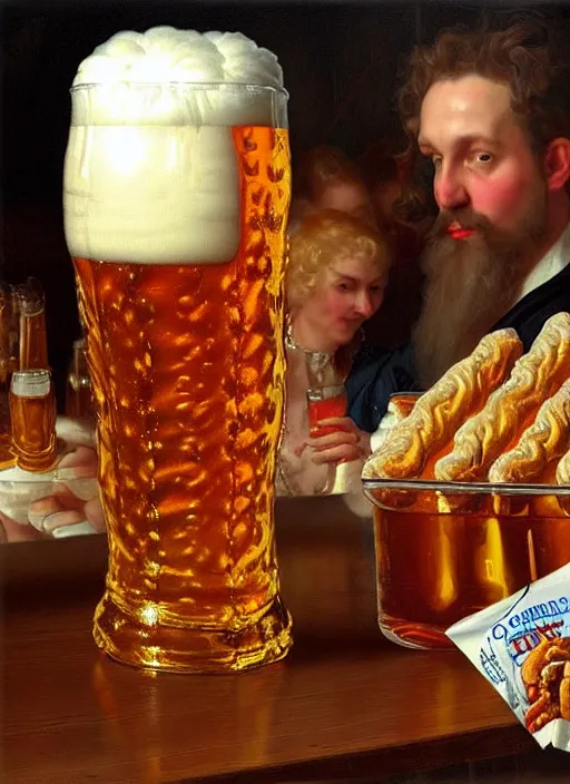 Prompt: large pint in octoberfest invite card, beer glasses, modern dj set, strudels and birthday presents surrounded by presents, realistic, highly detailed, digital illustration, trending in artstation, classical painting, smooth, sharp focus art by ilya repin