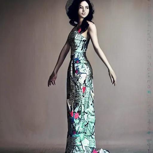 Image similar to “Beautiful woman wearing Dress inspired by G1 Transformers, Full Body Portrait, Fashion Photography”