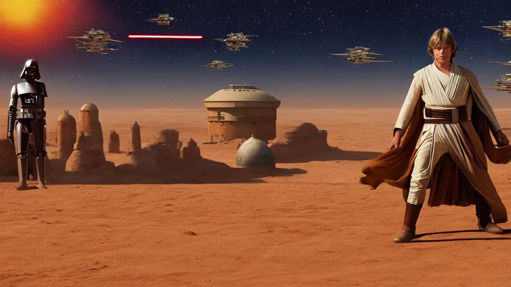 Prompt: panorama tatooine Star Wars Luke skywalker