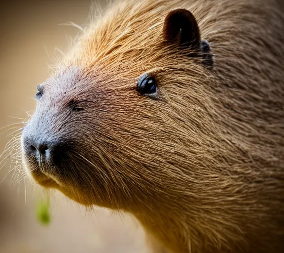 Image similar to a portrait of capybara with a mushroom cap growing on its head by luis royo. intricate. lifelike. soft light. sony a 7 r iv 5 5 mm. cinematic post - processing