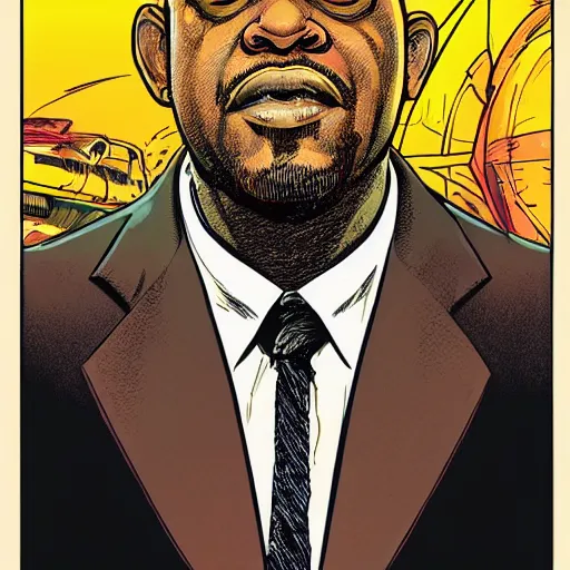 Prompt: precisely drawn illustration of Elon Musk blended with Forest Whitaker, wide angle, sharp, fine details, French comic style, vibrant realistic colors, full color, heroic fantasy, intense line art, 8k, precise linework, realistic, in the style of Heavy Metal Comics and Richard Corben and Moebius