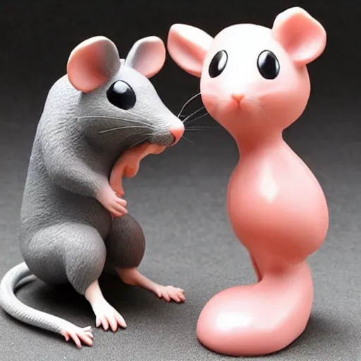 Image similar to cute rat staring at anime girl figurine