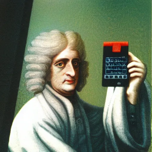 Image similar to Isaac Newton taking a selfie. CineStill