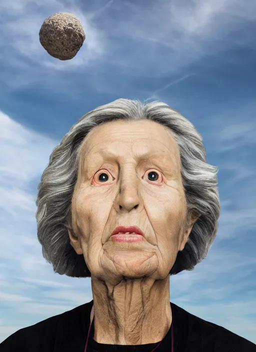 Prompt: a hyper realistic ultra realistic photograph of the 1000 foot tall grandma, highly detailed, 8k photo, waiting for death