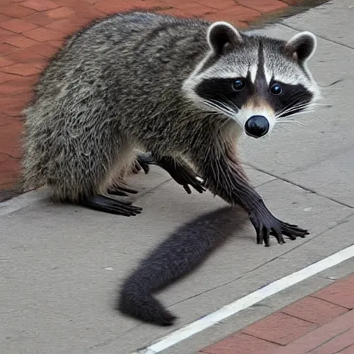 Prompt: giant racoon attacking city