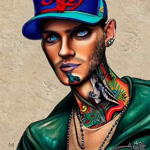 Image similar to a dik dik with tattoos wearing a baseball hat, colorful, digital art, fantasy, magic, trending on artstation, ultra detailed, professional illustration by basil gogos