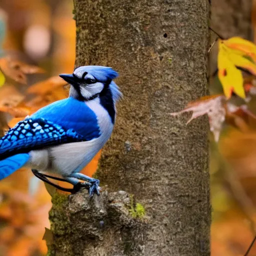 Image similar to blue jay in autumnal forest by river