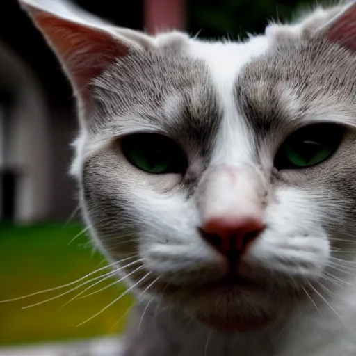 Image similar to gloomy setting, an evil cat stares at the camera.