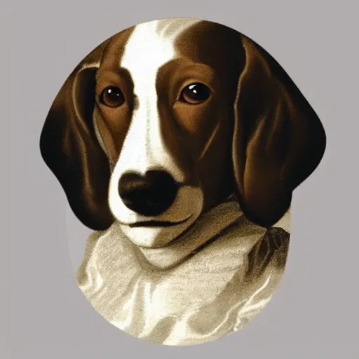 Prompt: A dog, Portrait artwork René Descartes