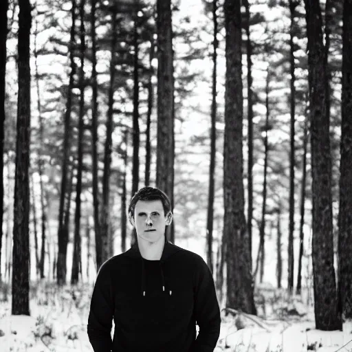 Image similar to black and white portrait of ryan winter in the forest