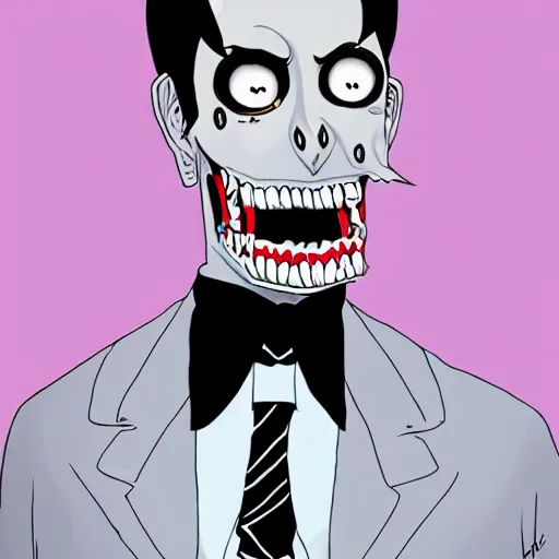 Image similar to pee - wee herman as a death note shinigami, mid portrait, high quality, trending on artstation, 4 k