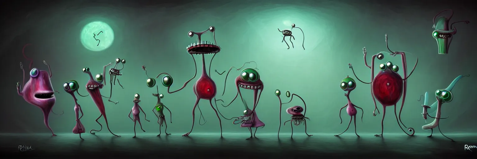 Image similar to whimsical surreal plankton creature characters, surreal dark uncanny painting by ronny khalil