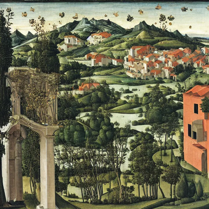 Image similar to a building in a serene landscape, by sandro botticelli