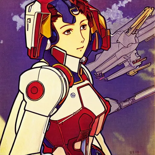 Image similar to anime manga mecha gundam pilot portrait by Alphonse Mucha art nuevou