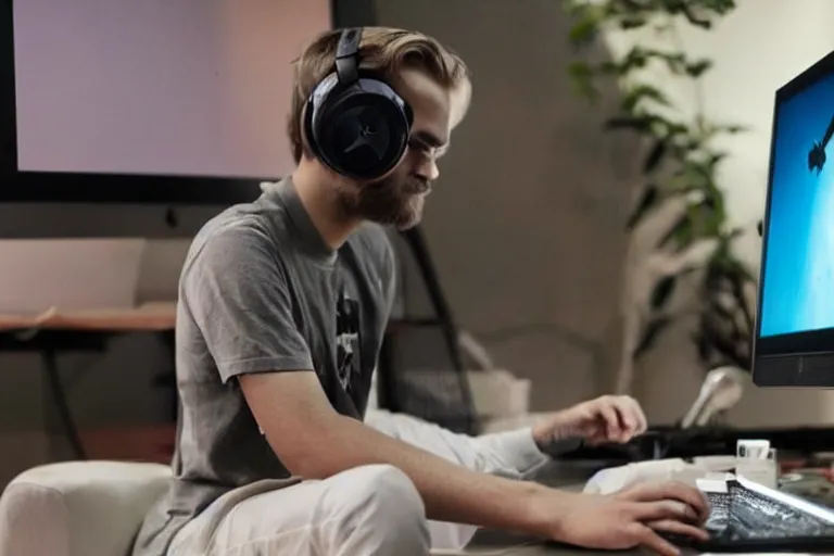 Prompt: pewdiepie on his computer gaming, photorealistic, hd, 8 k