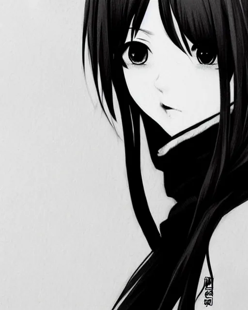 Image similar to portrait of cute girl, illustration concept art, anime, manga, pencil sketch, black and white trending pixiv fanbox, art by ilya kuvshinov