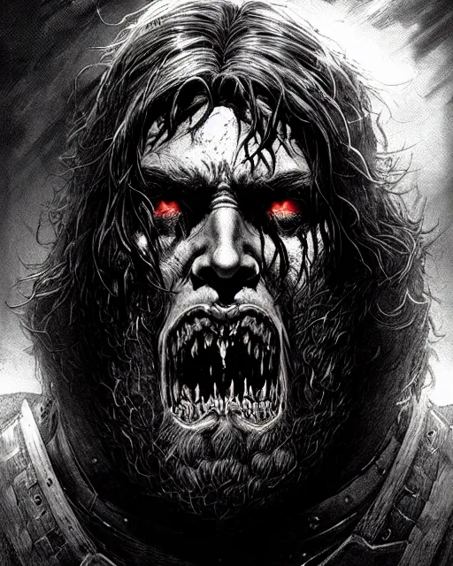 Image similar to reinhardt from overwatch, beard, slash scar through eye, character portrait, portrait, close up, concept art, intricate details, highly detailed, horror poster, horror, vintage horror art, realistic, terrifying, in the style of michael whelan, beksinski, and gustave dore