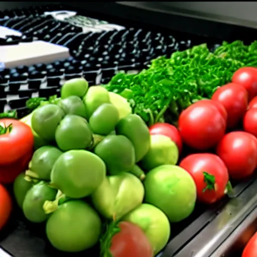 Image similar to film still of fresh produce making beats