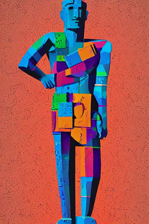 Image similar to cubist moai statue cutout digital illustration cartoon colorful beeple