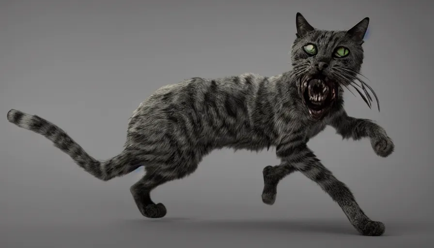 Prompt: Zombie cat running at the camera, hyperdetailed, artstation, cgsociety, 8k