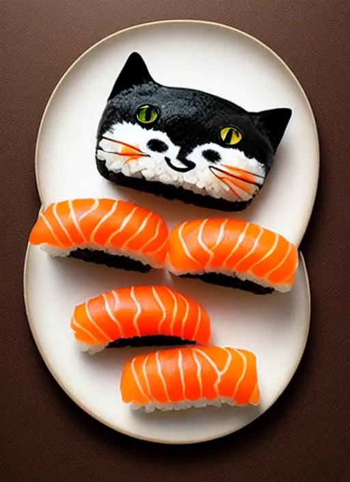 Image similar to clear photorealistic picture of adorable cats made out of sushi