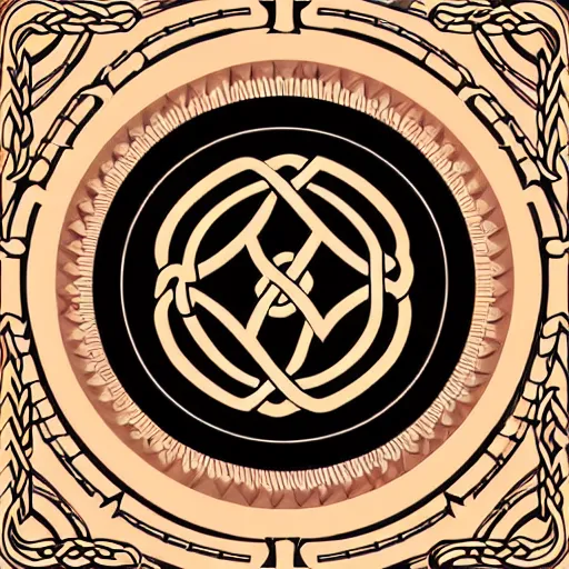 Image similar to a circular vector tattoo design in an art deco style, and in a celtic knot style.