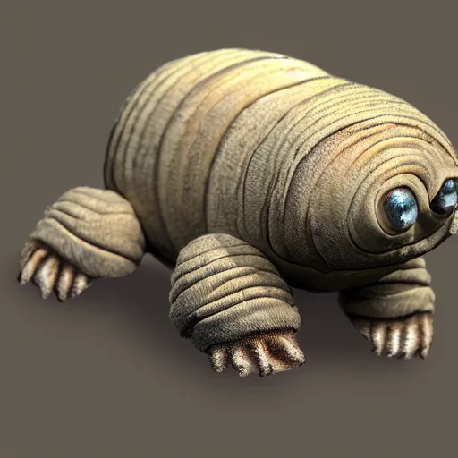 Image similar to a friendly Tardigrade smiling and waving, personified, humanoid