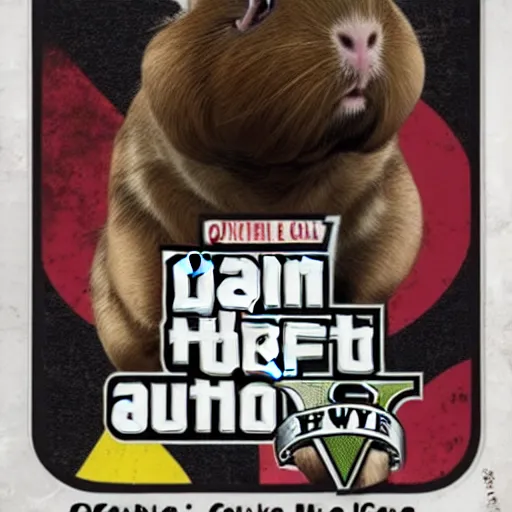 Image similar to a guinea pig in the style of gta 5 cover art