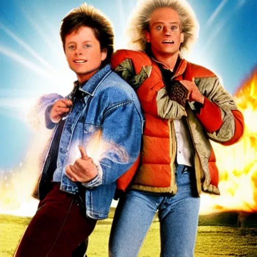 Image similar to BrokeBack to the Future Mountain starring Michael J Fox and Doc Brown