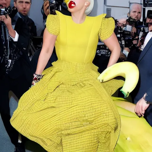 Image similar to lady gaga dressed with a banana style dress