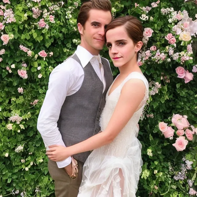 Prompt: emma watson instagram couple's wedding photo shoot, closeup photo