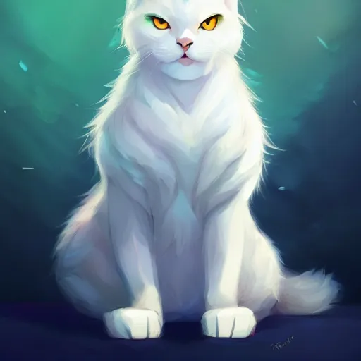 Prompt: a portrait of a beautiful white fluffy cat with yellow eyes, art by lois van baarle and loish and ross tran and rossdraws and sam yang and samdoesarts and artgerm, digital art, highly detailed, intricate, sharp focus, Trending on Artstation HQ, deviantart, unreal engine 5, 4K UHD image