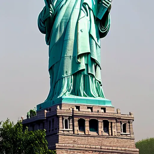 Image similar to photo of the statue of liberty as a chinese in beijing, coper cladding