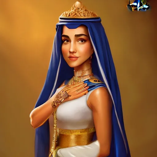 Image similar to a portrait of an arabian princess in a disney movie, crown!! oil painting, pale colors, high detail, 8 k, wide angle, trending on artstation,