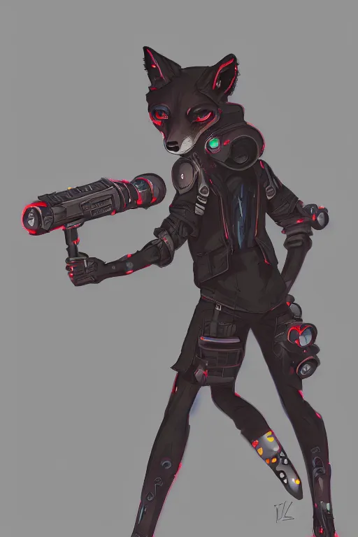 Prompt: an anthropomorphic cyberpunk fox, backlighting, trending on artstation, digital art, furry art, trending on furaffinity, fantasy art, by kawacy, view from behind