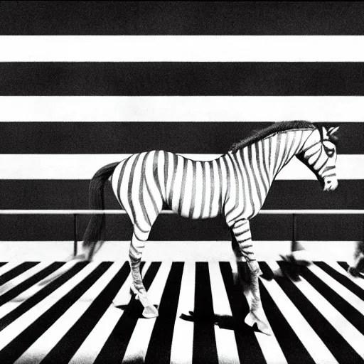a striped horse without a rider wearing a top hat Stable Diffusion