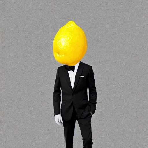 Image similar to A lemon wearing a suit and tie, full body portrait, vintage photo, ultra detailed, creative, dynamic lighting, cinematic, trending on art station