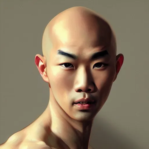 Prompt: bald chinese boy, oil painting, artgerm, portrait, highly detailed, artstation