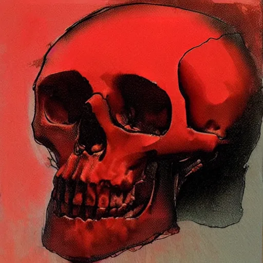 Prompt: turbulent transparent red liquid inside in a transparent skull, alex maleev
