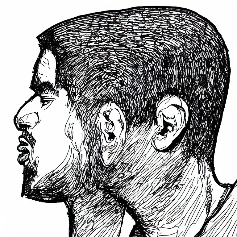 Image similar to rapping into microphone, epic angle, profile view, illustrated by Victor Moscoso